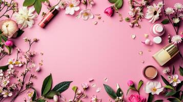 AI generated Cosmetics store advertisment background with copy space photo