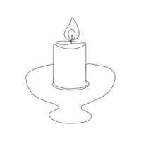 Vector burning fire candle continuous one line drawing isolated on white background illustration and minimalist