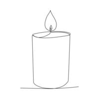 Vector burning fire candle continuous one line drawing isolated on white background illustration and minimalist