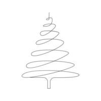 Vector continuous one line drawing of Christmas tree isolated on white background and minimal art illustration