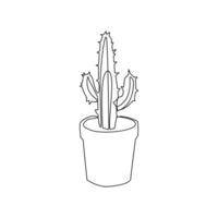 Vector art cactus plant continuous one line  illustration isolated on white background minimalist drawing