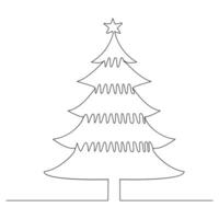 Vector continuous one line drawing of Christmas tree isolated on white background and minimal art illustration