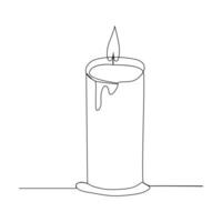 Vector burning fire candle continuous one line drawing isolated on white background illustration and minimalist