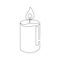 Vector burning fire candle continuous one line drawing isolated on white background illustration and minimalist