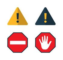 Set of Warning and Stop Signs. Vector Illustration in Flat Style on White Background.