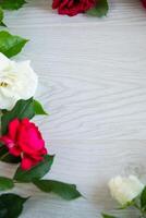 background of many white and red on a light wooden photo