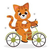 Illustration from a collection of cute animals. Cat is riding a bicycle. Vector graphics.Cat is riding a bicycle. Vector graphics.