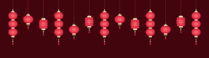 Hanging Chinese Lanterns Banner Border, Lunar New Year and Mid-Autumn Festival Graphic vector