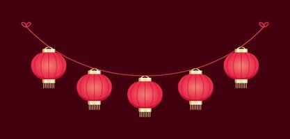 Chinese Lantern Hanging Garland, Lunar New Year and Mid-Autumn Festival Decoration Graphic vector