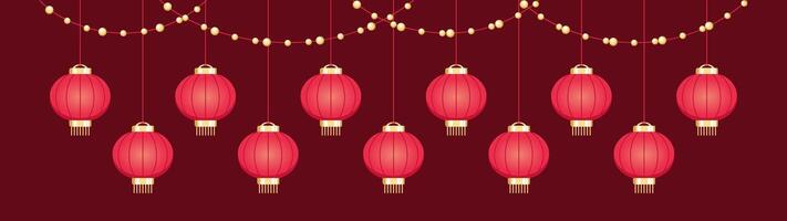 Hanging Chinese Lanterns Banner Border, Lunar New Year and Mid-Autumn Festival Graphic vector