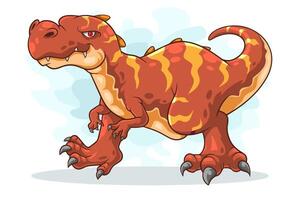 Cartoon red dinosaur on white background vector