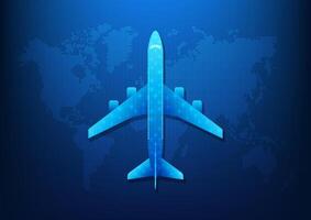 Air transportation industry technology that uses airplane as transport vehicles that has AI technology to help manage and specify the location of the destination Airplanes flying on the world map vector