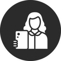 mujer tomando selfie vector icono