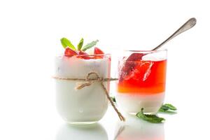 homemade sweet yogurt with fruit jelly pieces photo