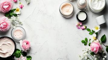 AI generated Cosmetics store advertisment background with copy space photo