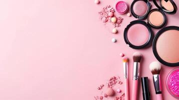 AI generated Cosmetics store advertisment background with copy space photo