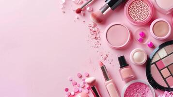 AI generated Cosmetics store advertisment background with copy space photo