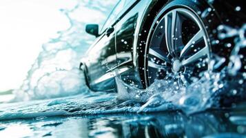 AI generated car washing advertisment background with copy space photo