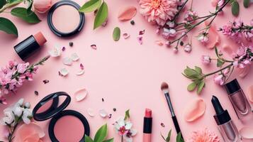 AI generated Cosmetics store advertisment background with copy space photo