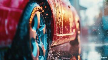 AI generated car washing advertisment background with copy space photo