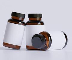 Bottle Pills Supplement Bottle Mock up. One Bottle. Blank Label. 3D Illustration. Isolated on background photo