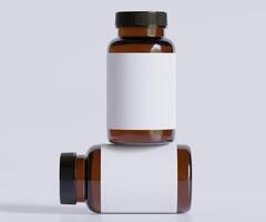 botella pastillas suplemento botella burlarse de arriba. uno botella. blanco etiqueta. 3d ilustración. aislado en antecedentes foto