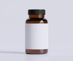 botella pastillas suplemento botella burlarse de arriba. uno botella. blanco etiqueta. 3d ilustración. aislado en antecedentes foto