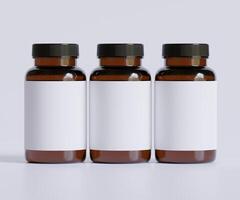 Bottle Pills Supplement Bottle Mock up. One Bottle. Blank Label. 3D Illustration. Isolated on background photo