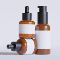 Serum bottle brown color and white label on white background 3D Illustration photo