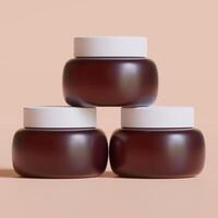 Round packaging of cream. Jar of cream brown color isolated on background color photo