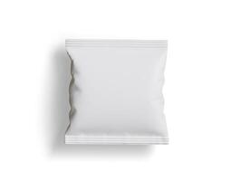 blanco el plastico bocadillo bolso Bosquejo, blanco patata papas fritas envase, 3d representación aislado en blanco antecedentes foto
