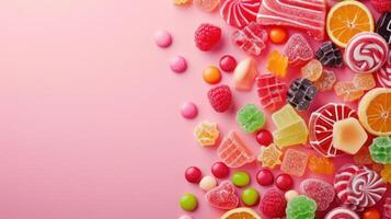 AI generated beautuful candies background with copy space photo