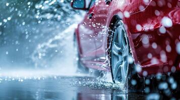 AI generated car washing advertisment background with copy space photo