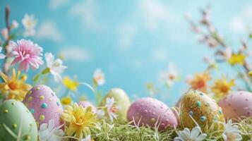 AI generated Easter advertisment background with copy space photo