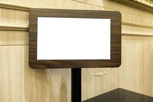 Blank menu display wooden tablet through wifi system photo