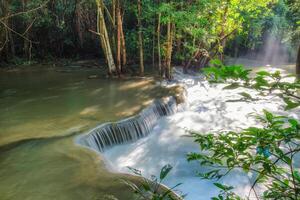Beautiful Huay Mae Khamin waterfall in tropical rainforest at Srinakarin national park photo