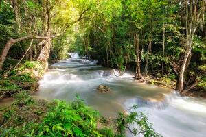 Beautiful Huay Mae Khamin waterfall in tropical rainforest at Srinakarin national park photo