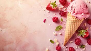 AI generated ice cream advertisment background with copy space photo