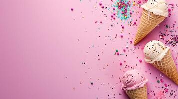 AI generated ice cream advertisment background with copy space photo