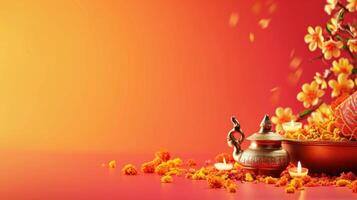 AI generated Gudi Padwa advertisment background with copy space photo