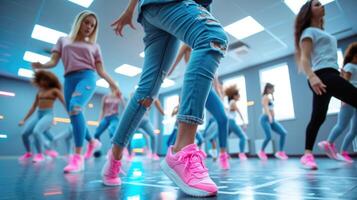 AI generated Hip hop dancing class advertisment background with copy space photo