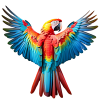 AI generated Colorful macaw parrot back view wings on transparent background png