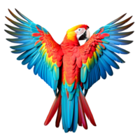 AI generated Colorful macaw parrot back view wings on transparent background png