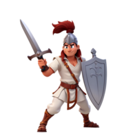 AI generated Warrior with Sword 3d cartoon on transparent  background png