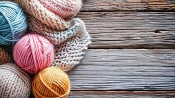 AI generated knitting advertisment background with copy space photo