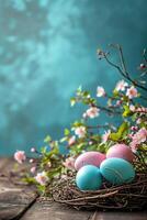 AI generated magic beautuful easter background with copy space photo