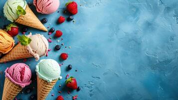 AI generated ice cream advertisment background with copy space photo