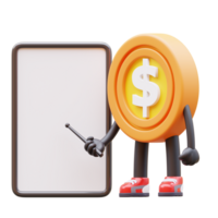 3D money coin Character Holding Blank Paper png