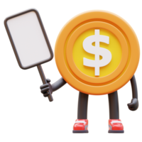 3D money coin Character Holding Blank Paper png