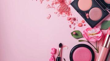 AI generated Make up products advertisment background with copy space photo